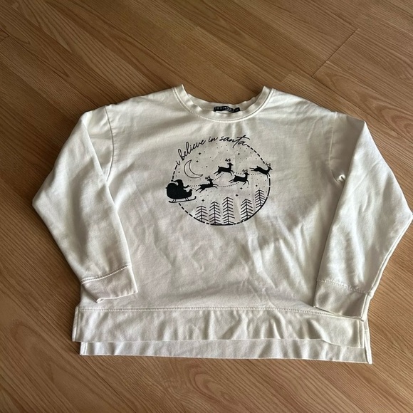 Fifth Sun I Believe in Santa Crème White Fleece Sweatshirt Medium - Picture 1 of 7
